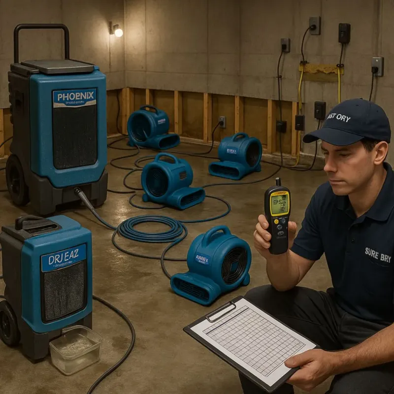Structural Drying and Dehumidification process in Colmar Manor, MD